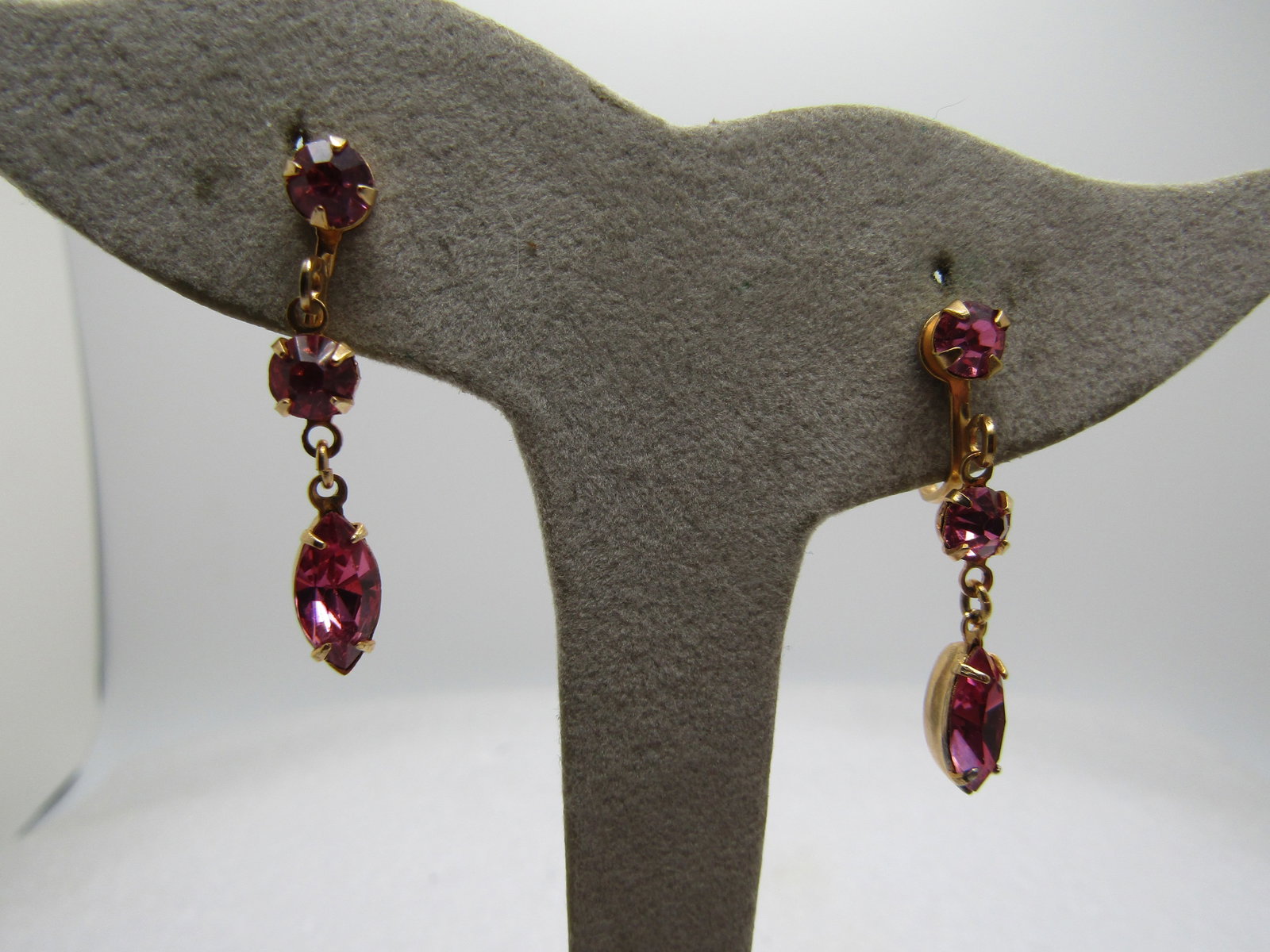 Vintage Pink Rhinestone Faux Pearl Bracelet & Earrings Set, 1940's, 6.75" - 4