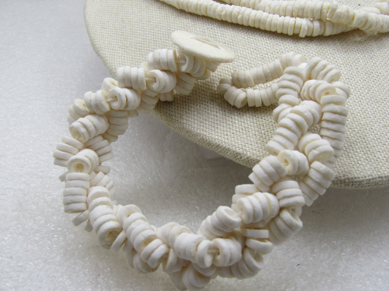 Vintage White Puka Like Necklace & Bracelet Set, 19" and 7.75" - 3