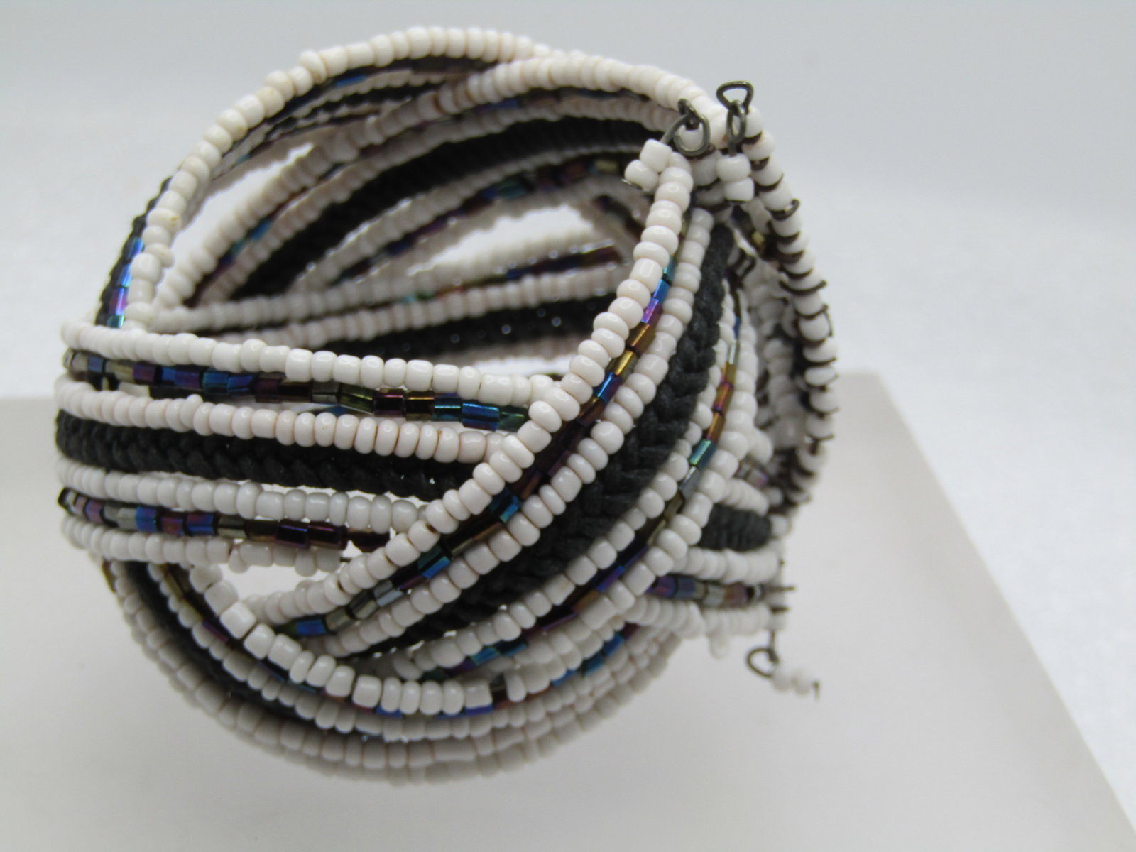 Vintage Seed Bead Woven Cuff Bracelet, Adjusts to Size, 1980's - 2