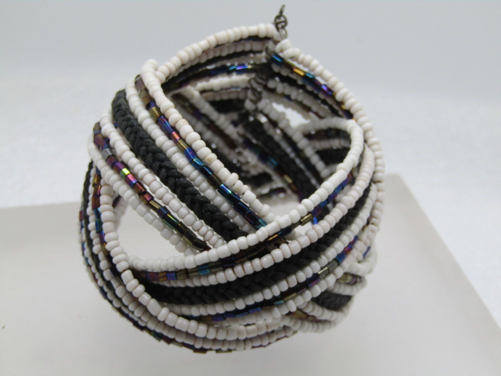 Vintage Seed Bead Woven Cuff Bracelet, Adjusts to Size, 1980's - 3