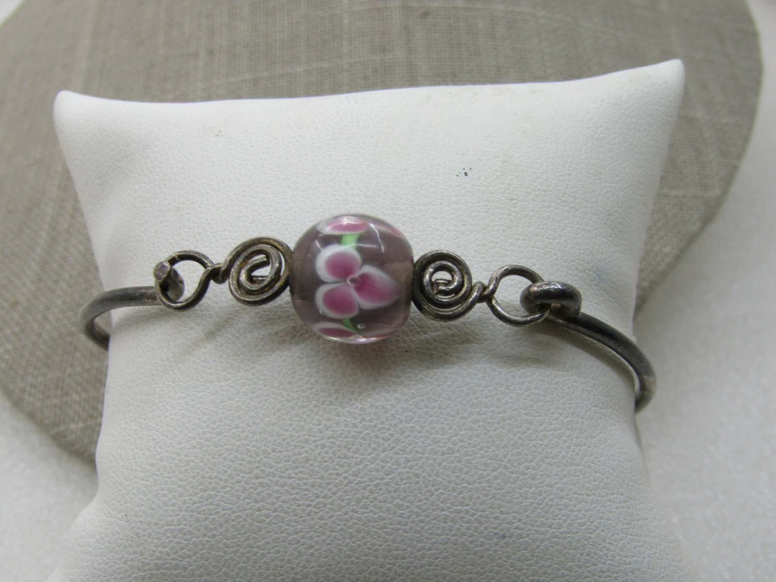 Vintage Sterling Floral Bead Bangle Bracelet, 7" - 2