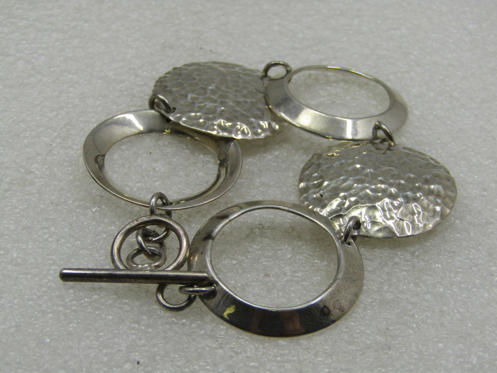 Vintage Sterling Silver Hammered Link Bracelet, 7.25" 1-1/8" wide - 3