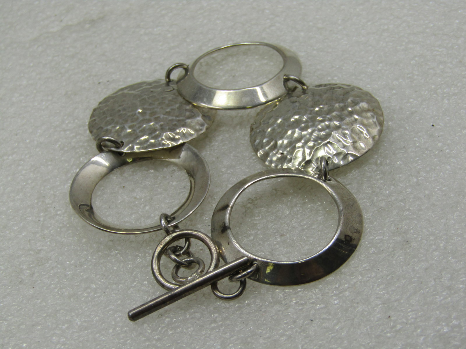 Vintage Sterling Silver Hammered Link Bracelet, 7.25" 1-1/8" wide - 4