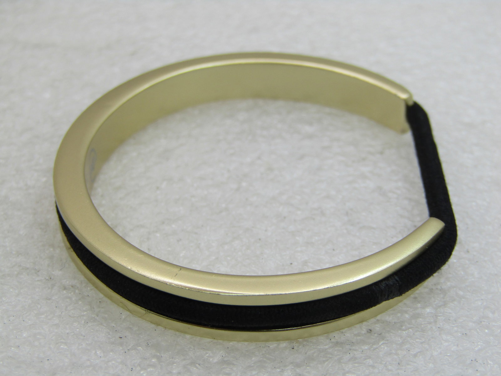 Gold Tone Cuff Bracelet with Scrunchie Insert, Signed MS Maria Shireen, Brushed Finish, 6.25" 7.5mm - 2
