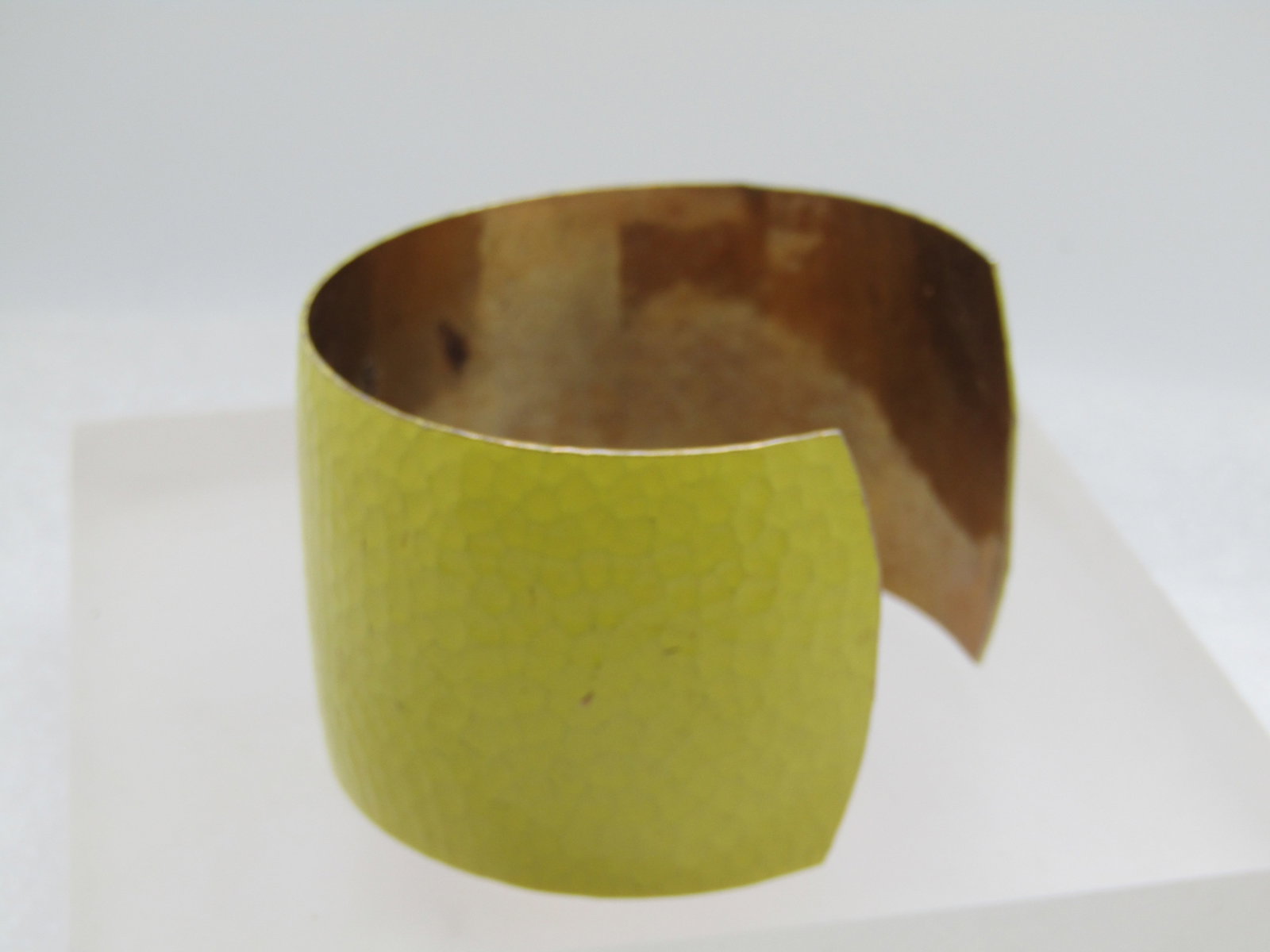 Vintage Yellow Enameled Wide Cuff Bracelet, 6.25", 1.5" Wide, 1960's - 3