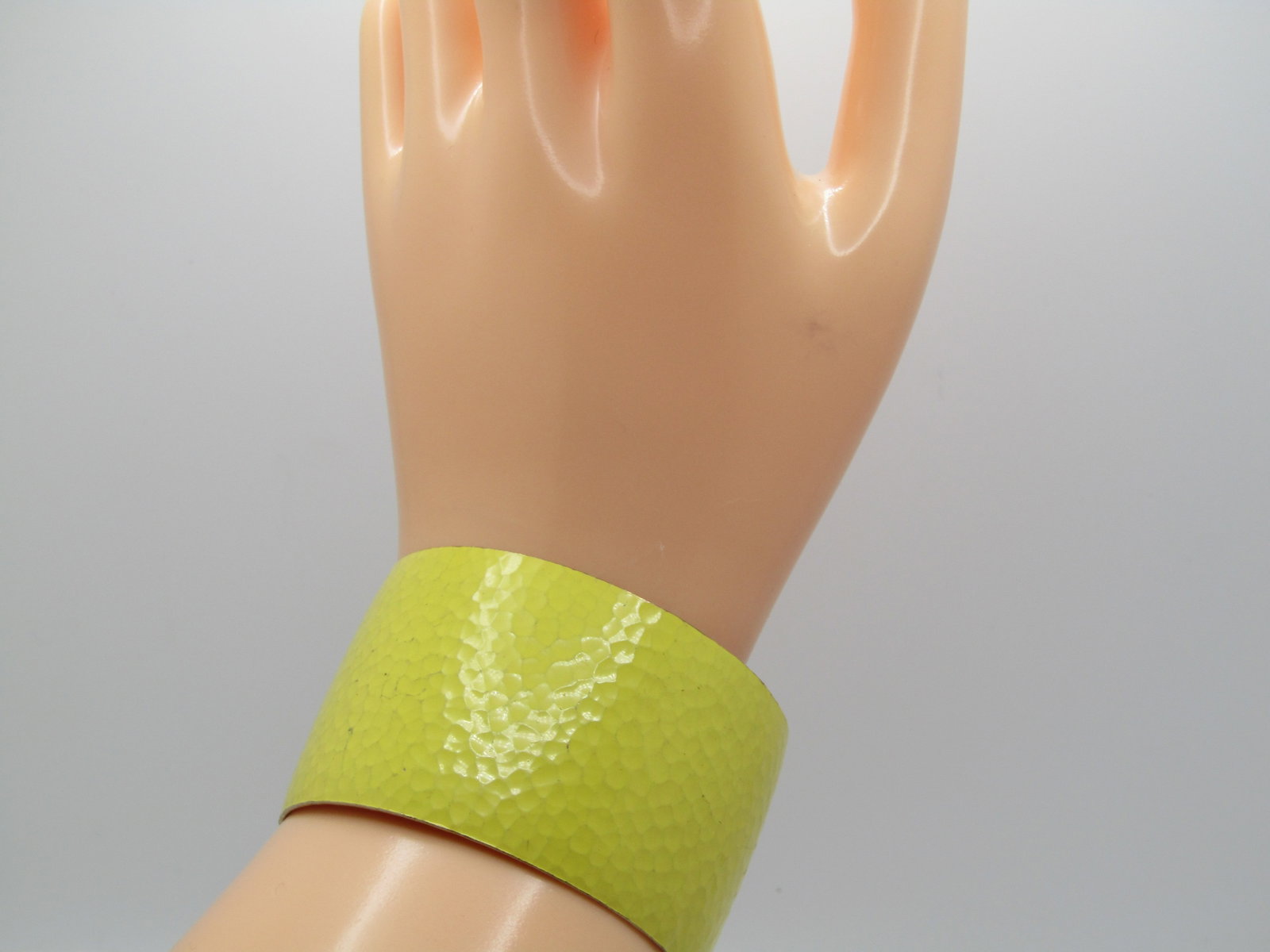 Vintage Yellow Enameled Wide Cuff Bracelet, 6.25", 1.5" Wide, 1960's - 4