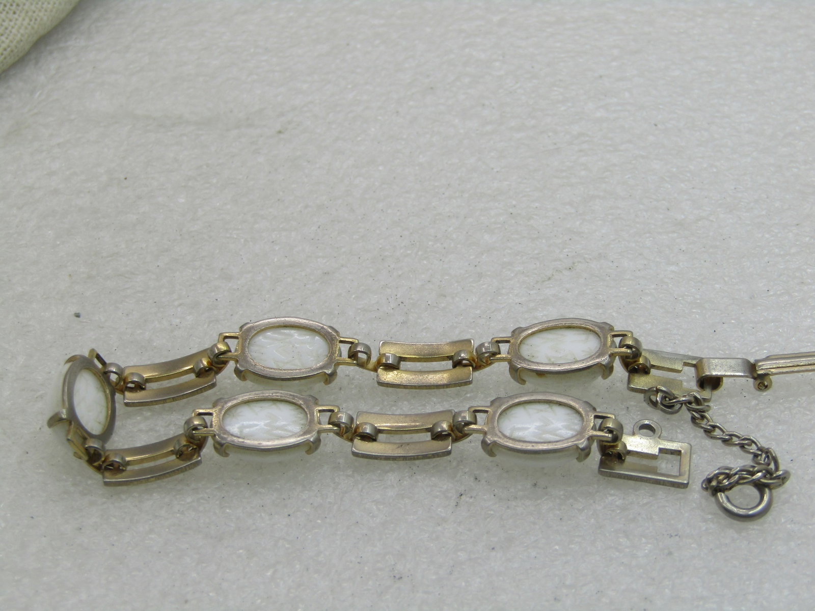 Vintage White Scarab Bracelet, 7.25" Gold Tone, 1960's - 4