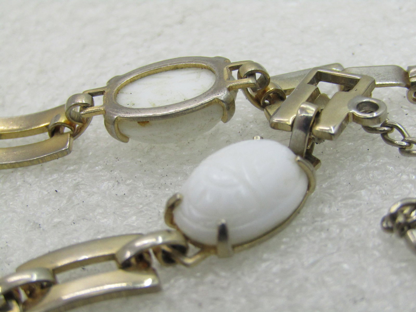 Vintage White Scarab Bracelet, 7.25" Gold Tone, 1960's - 5