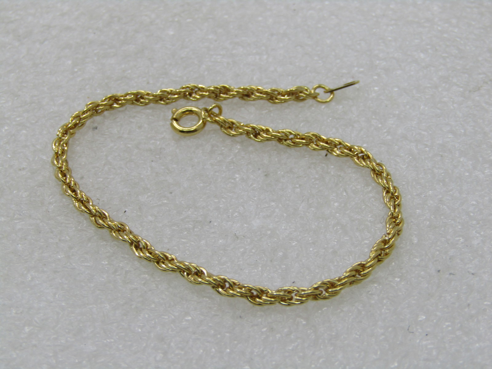 Gold Tone 3mm Rope Chain Bracelet, 7.5", Like New - 2
