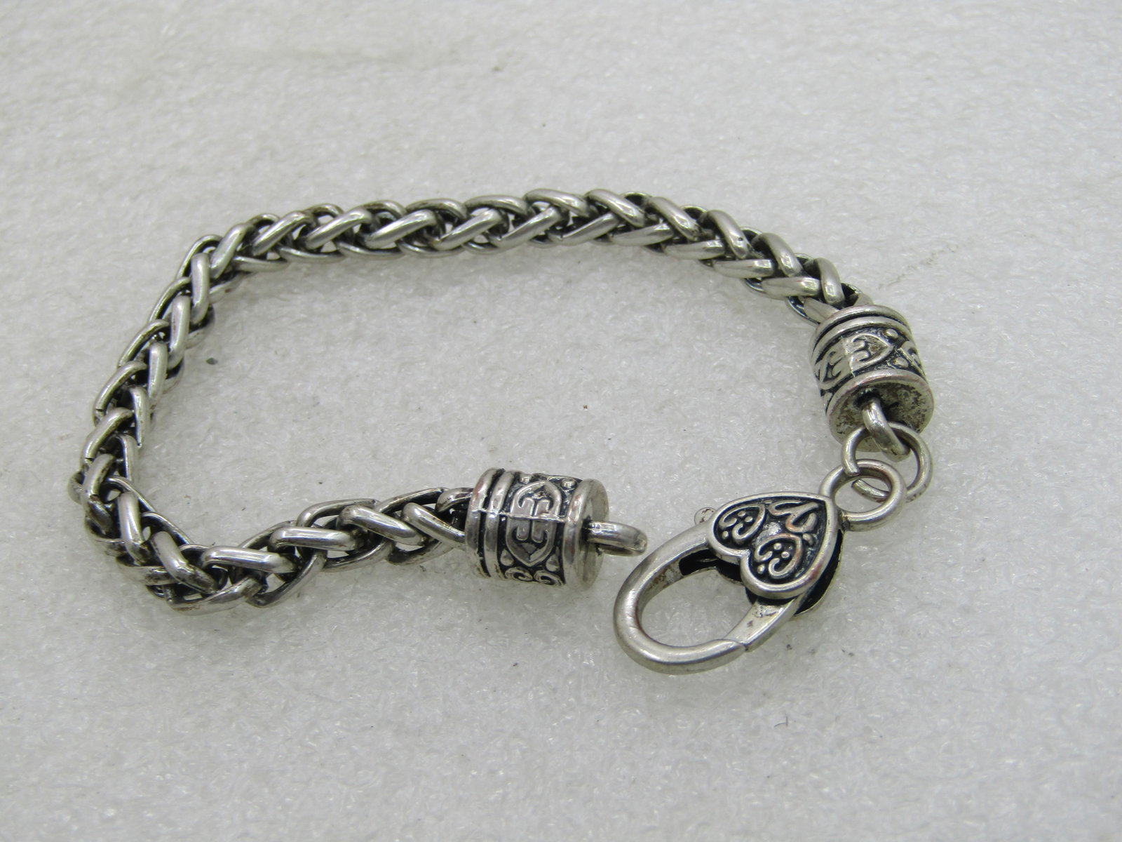 Silver Plated Tone Heavy Link Bracelet, Heart Lobster Clasp, 7.75" - 2