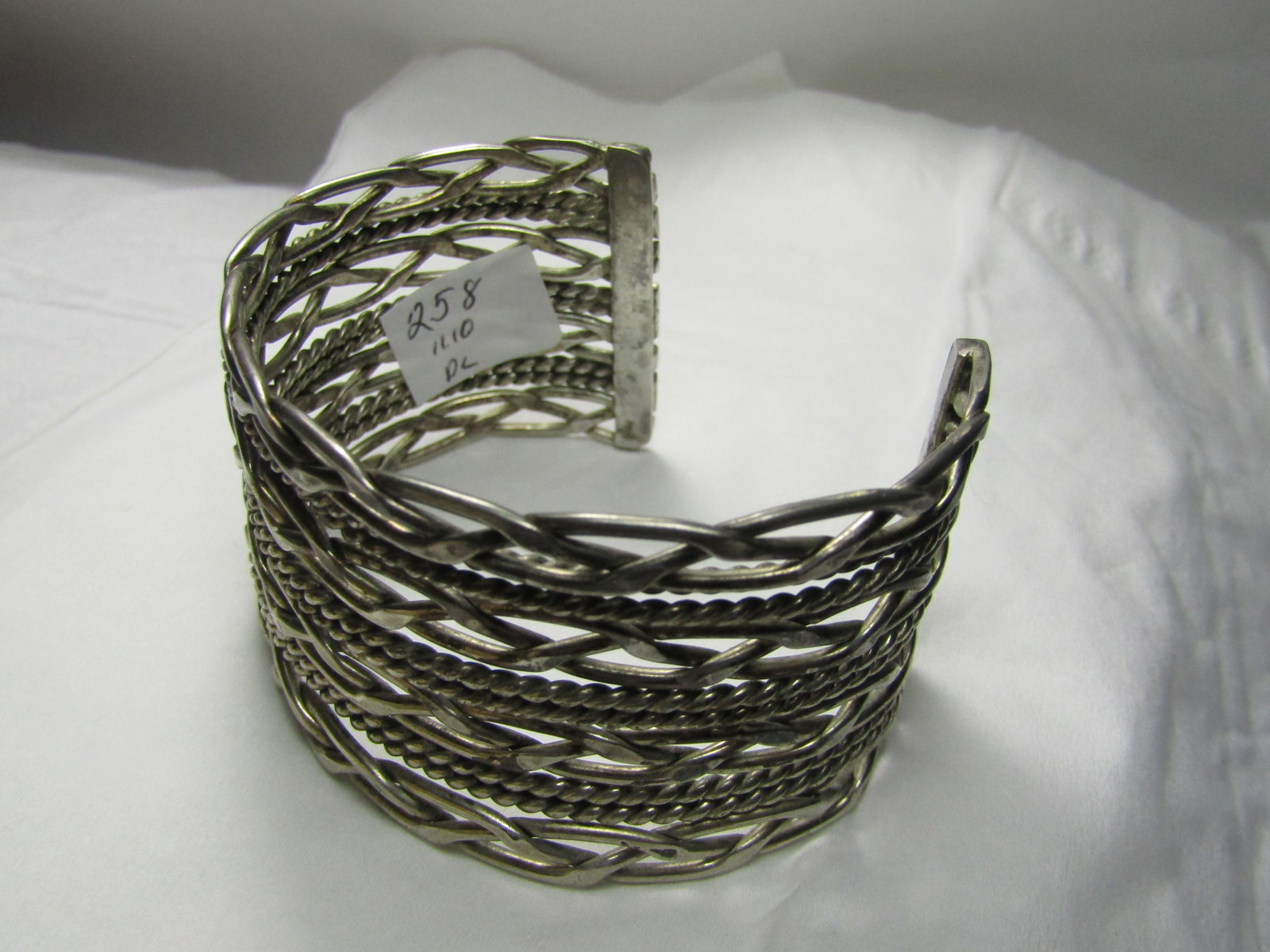 Vintage Silver Tone Woven Wide Cuff Bracelet, 7" - 5