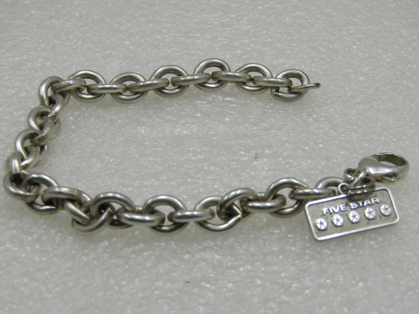 Vintage Sterling Silver Chunky Bracelet with Five Star Charm, 7.5" - 3