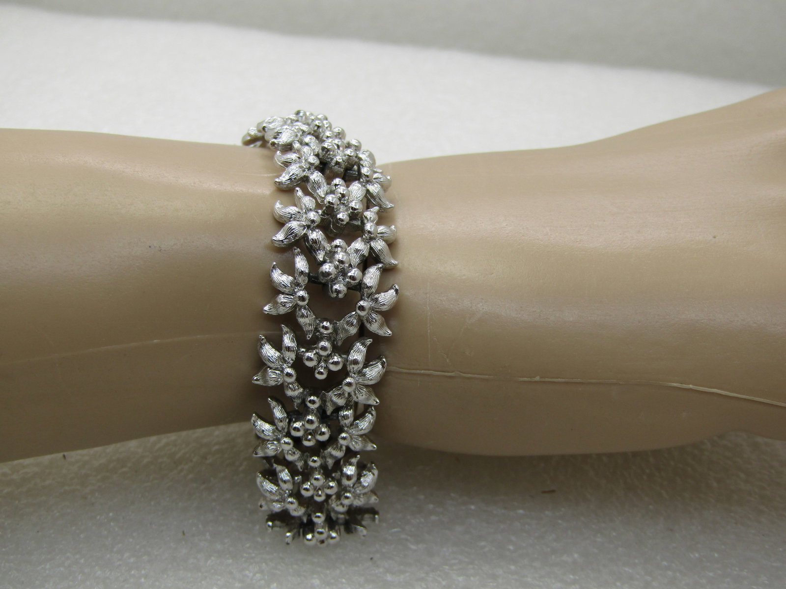 Vintage Monet Floral Bracelet, 7.5", 5/8" Wide, 1960's - 7