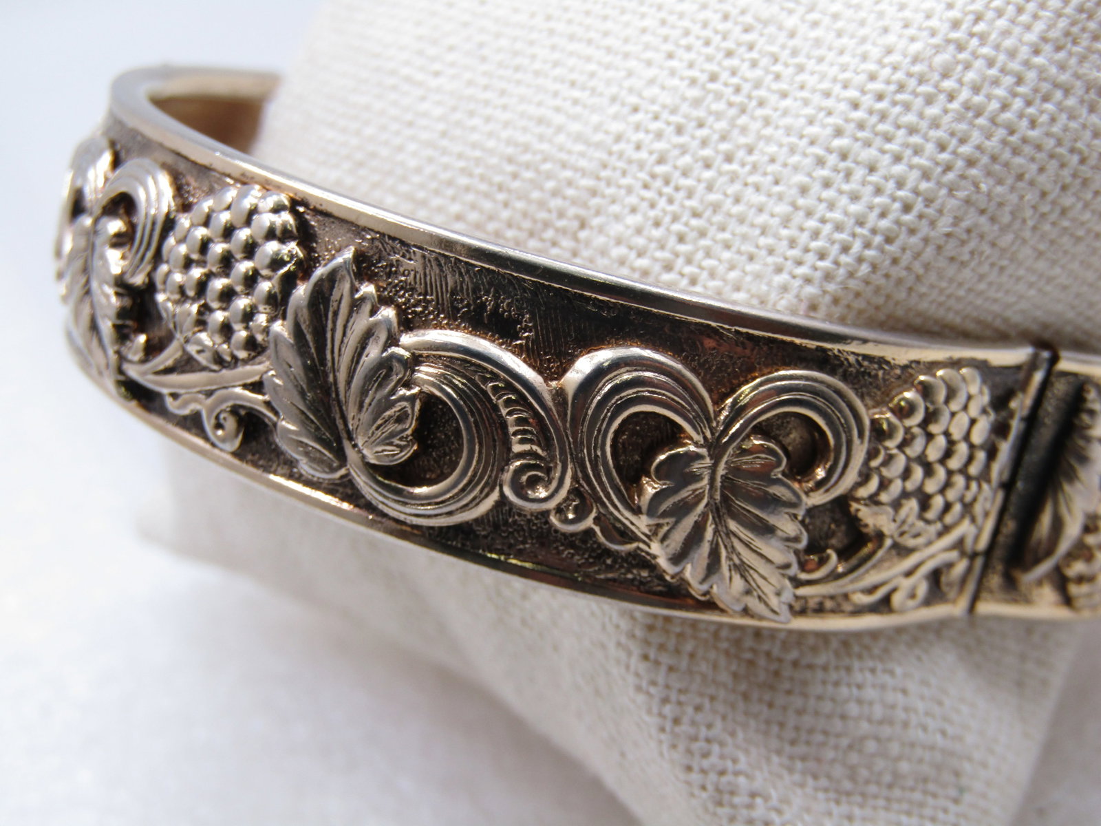 Vintage Grape Cluster & Vine Hinged Bangle Bracelet, 7", 1960's-1970's - 2