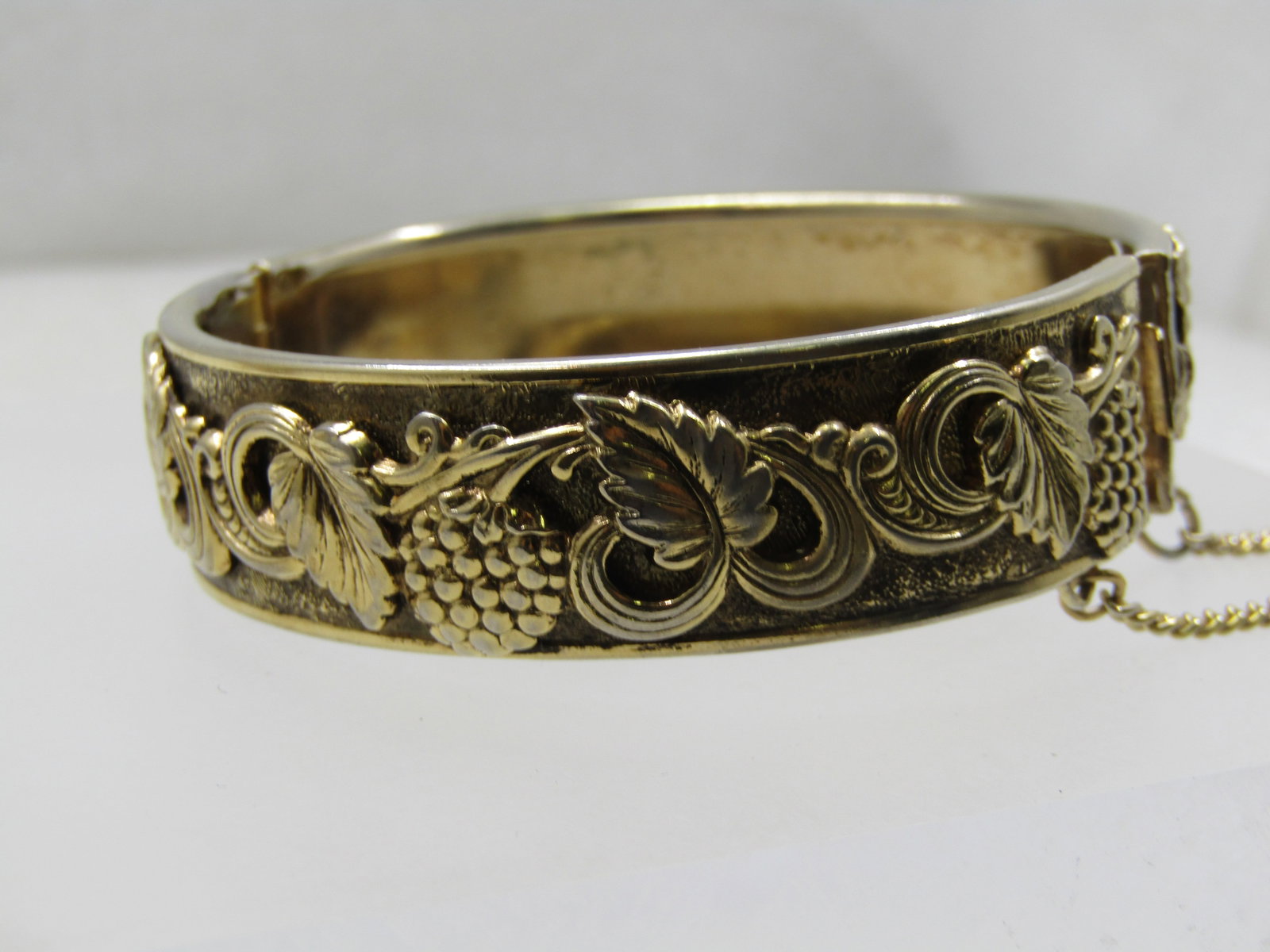 Vintage Grape Cluster & Vine Hinged Bangle Bracelet, 7", 1960's-1970's - 3