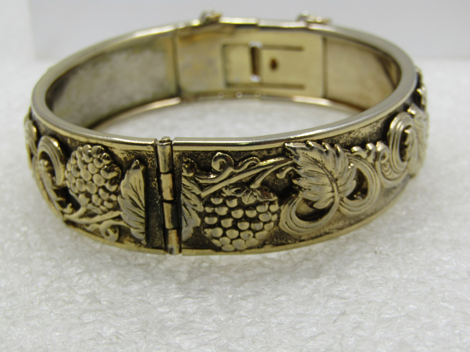 Vintage Grape Cluster & Vine Hinged Bangle Bracelet, 7", 1960's-1970's - 7