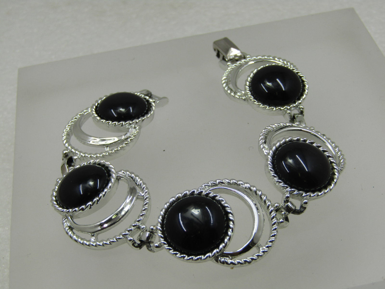 Vintage Black & Silver Tone Circle Bracelet, Sarah Coventry, 7.25", 1960's-1970's - 2