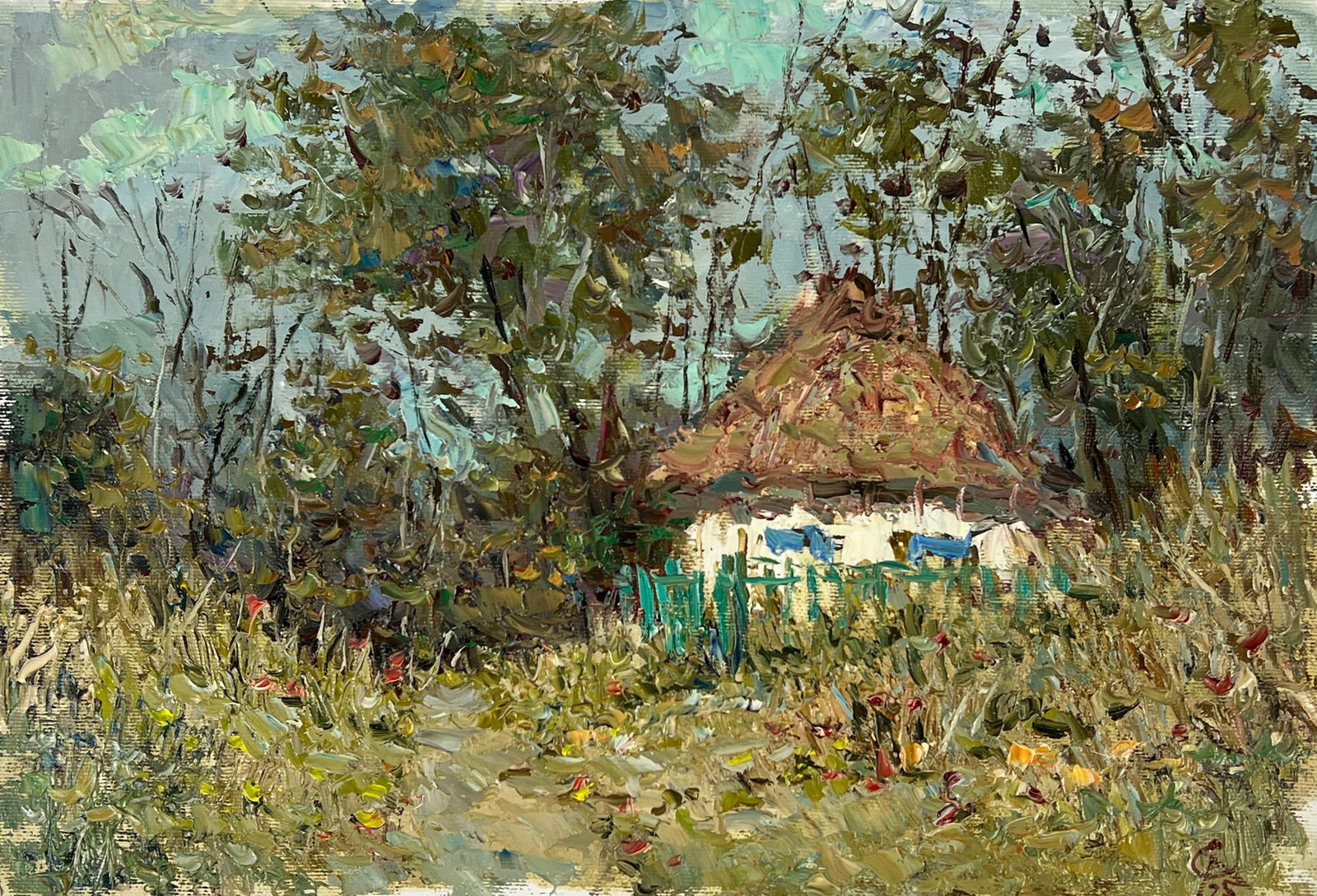 Oil painting hut Sergey Ivanovich Animov: Title : Oil painting hut Sergey Ivanovich Animov Description: 417DDD Painter: Sergey Ivanovich Animov Size: 25x38 cm/ 9.84x14.96 inches Components: canvas, oil Original painting from our collection ER