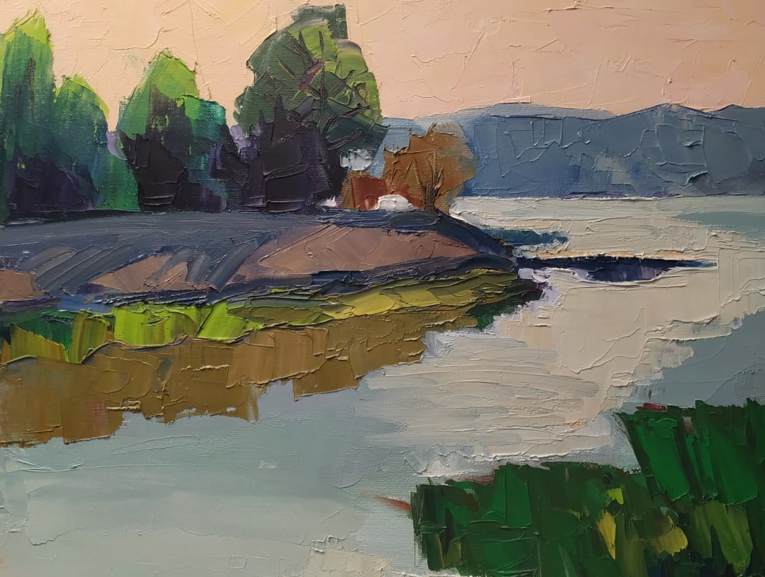 Oil painting Dnipro at sunset Nina L - 7