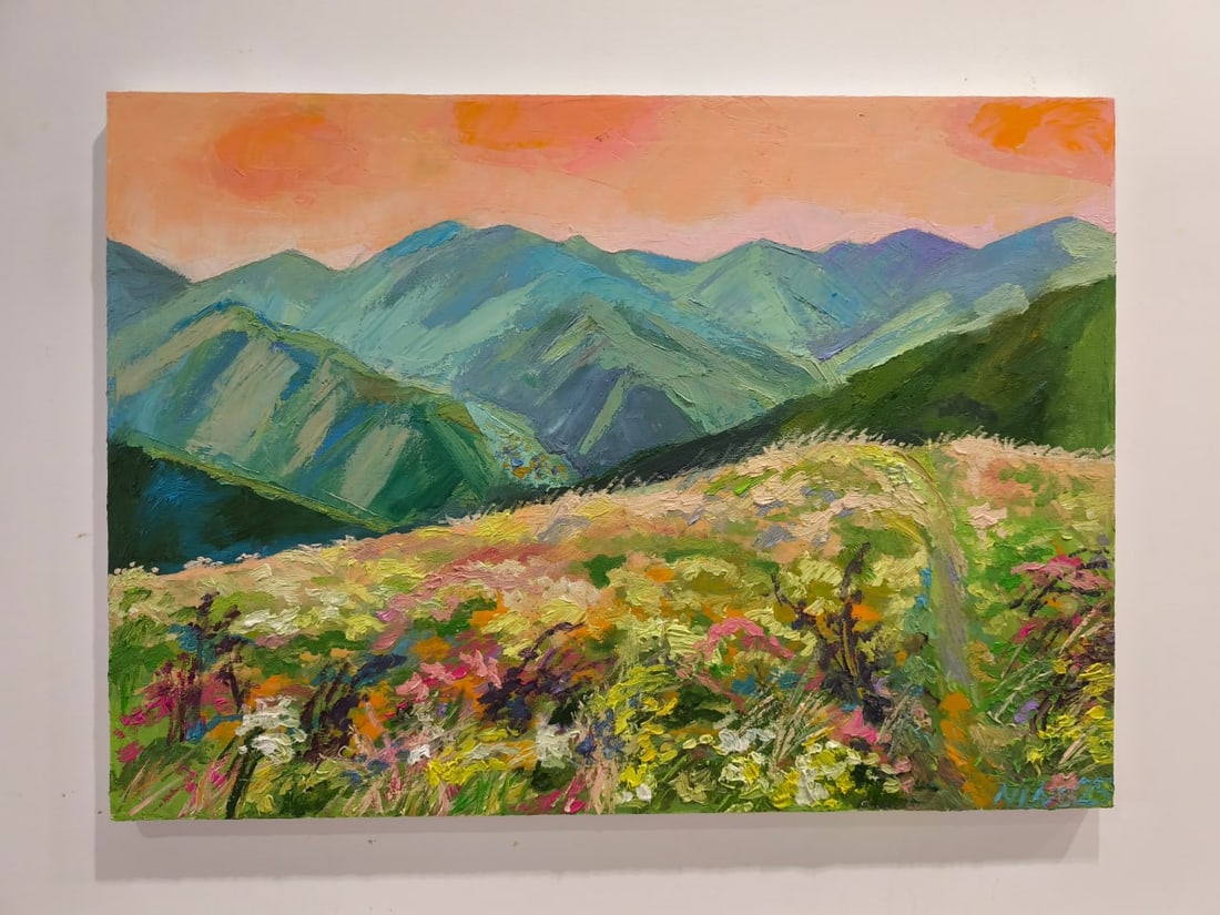 Landscape Oil painting Mountain field Nina L - 2