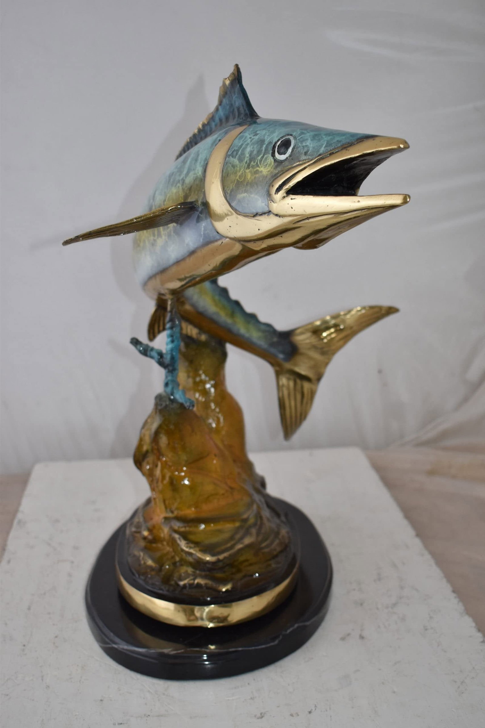 Wahoo Fish Swimming in The Ocean Bronze Statue Size: 17" x 25" x 20"H - 5