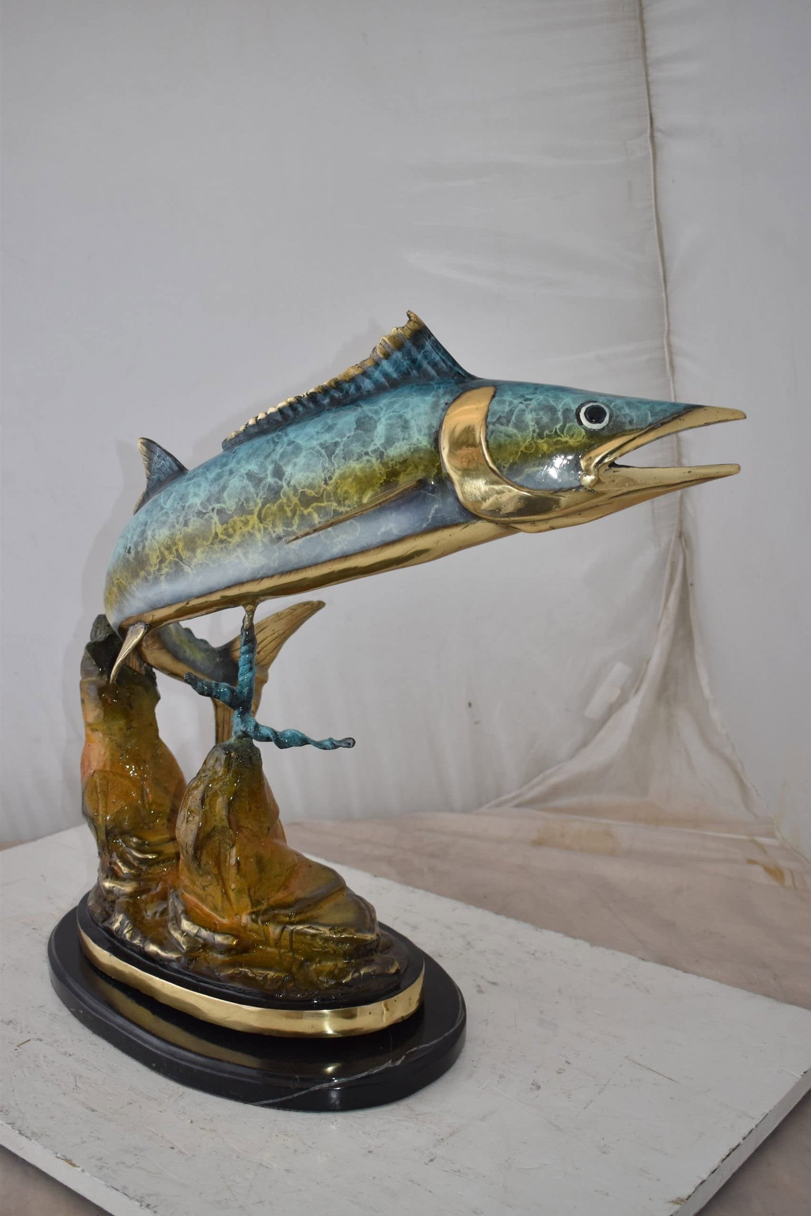 Wahoo Fish Swimming in The Ocean Bronze Statue Size: 17" x 25" x 20"H - 6