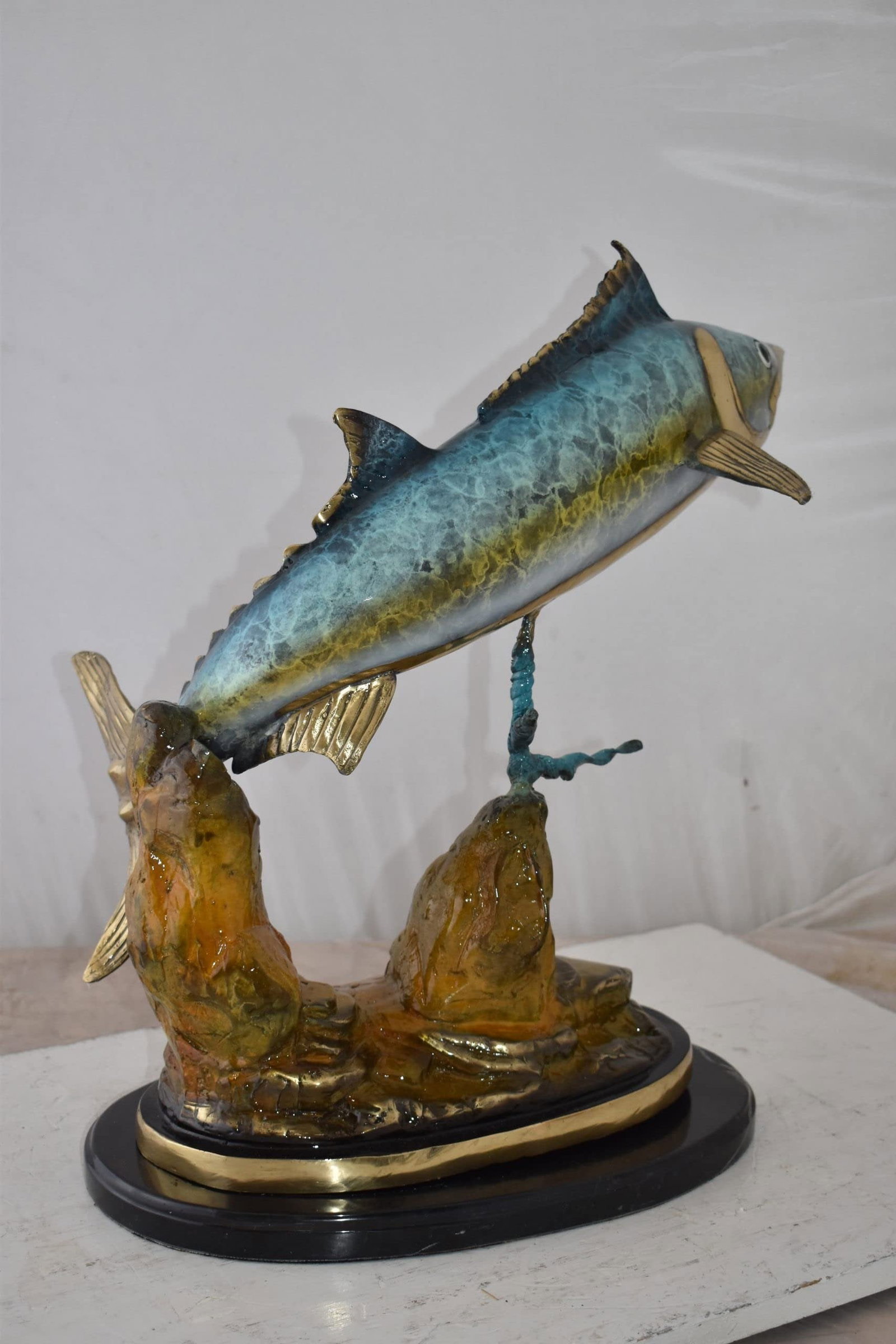 Wahoo Fish Swimming in The Ocean Bronze Statue Size: 17" x 25" x 20"H - 8