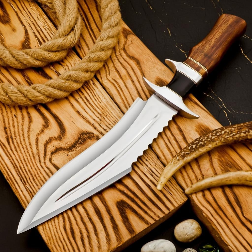 Handmade 14" D2 Steel Kukri Hunting Knife with Wood and Horn Handle and Sheath - 2