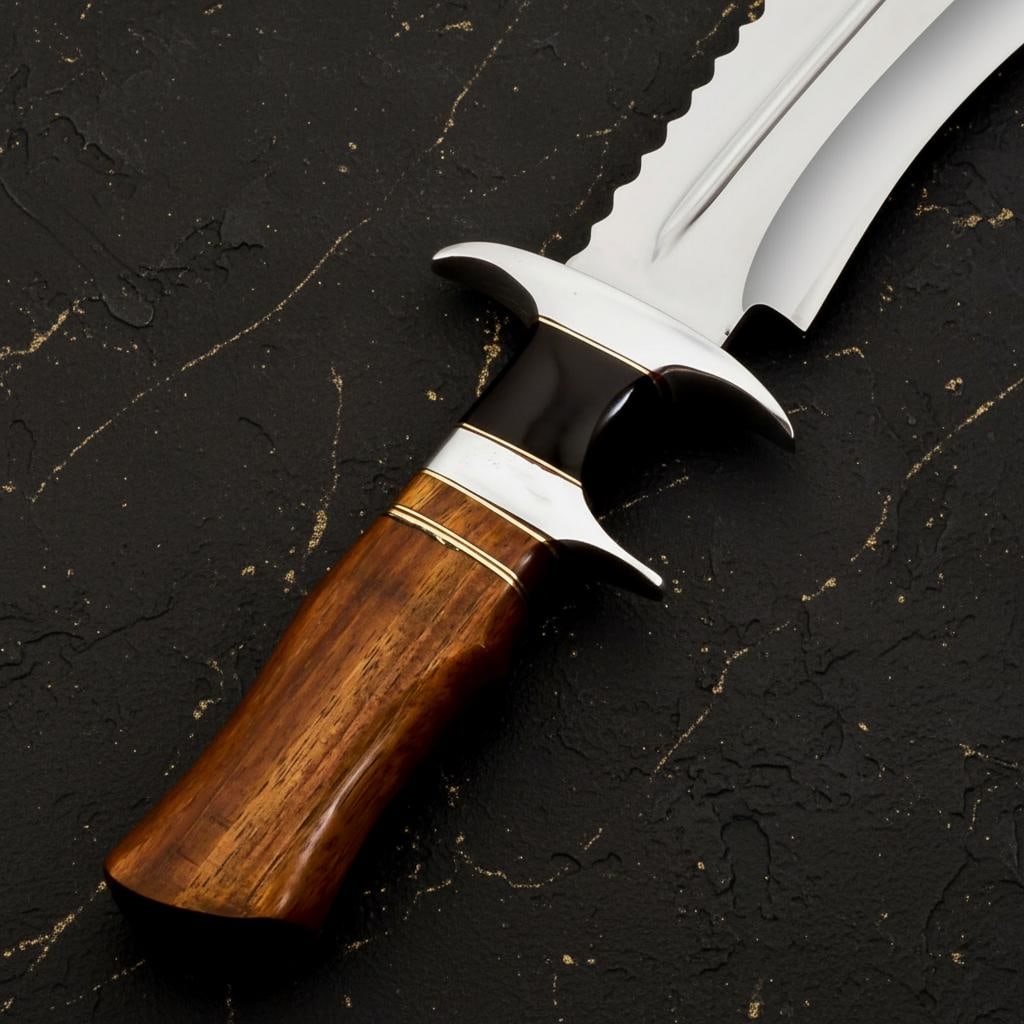 Handmade 14" D2 Steel Kukri Hunting Knife with Wood and Horn Handle and Sheath - 4