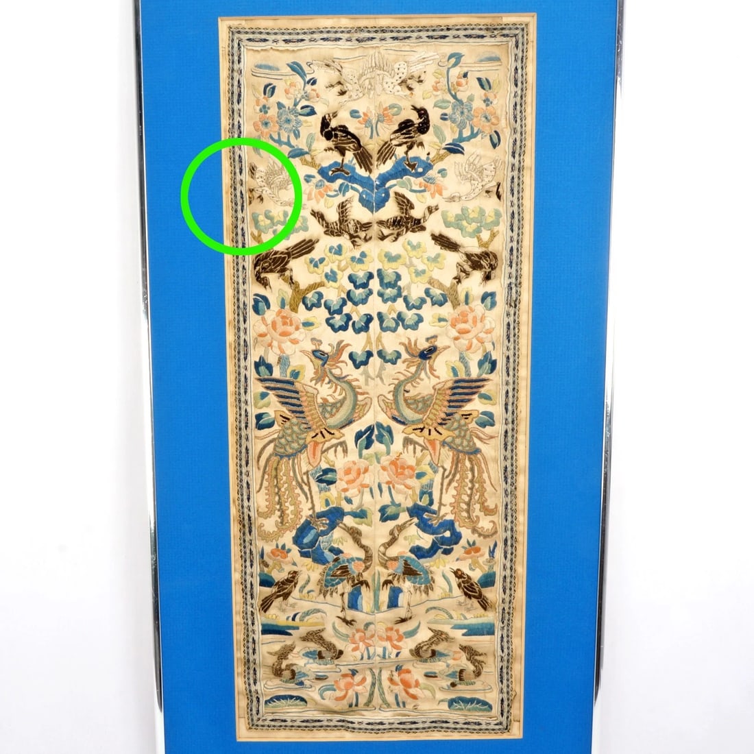 Framed Antique Chinese Silk Embroidered Robe Sleeves Floral and Birds - 3