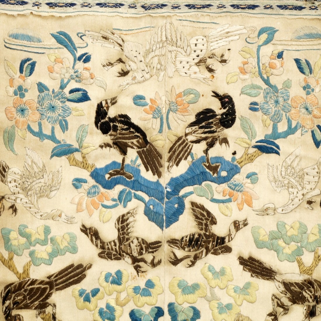 Framed Antique Chinese Silk Embroidered Robe Sleeves Floral and Birds - 4