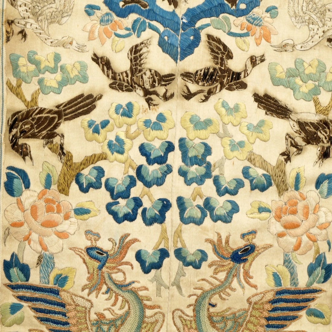 Framed Antique Chinese Silk Embroidered Robe Sleeves Floral and Birds - 5