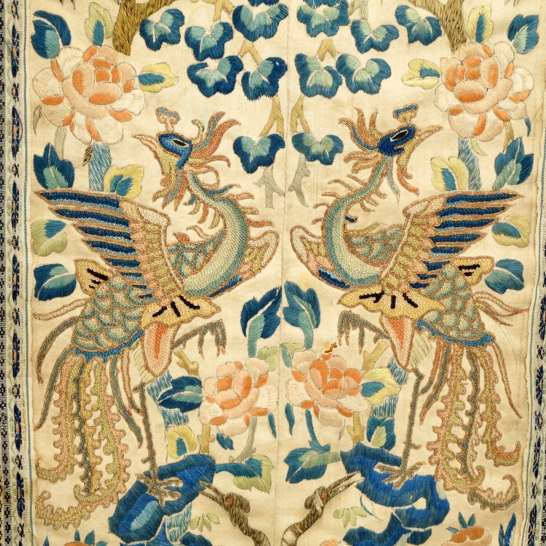 Framed Antique Chinese Silk Embroidered Robe Sleeves Floral and Birds - 6