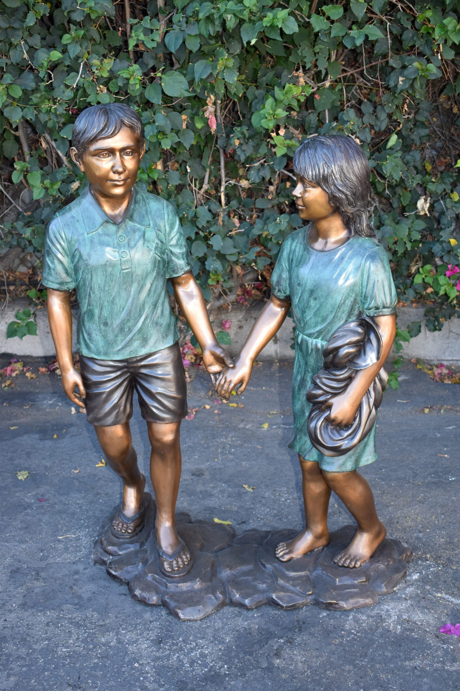 Young Compatible Couple Holding Hands Lifesize Bronze Statue 31" x 16" x 45"H - 2