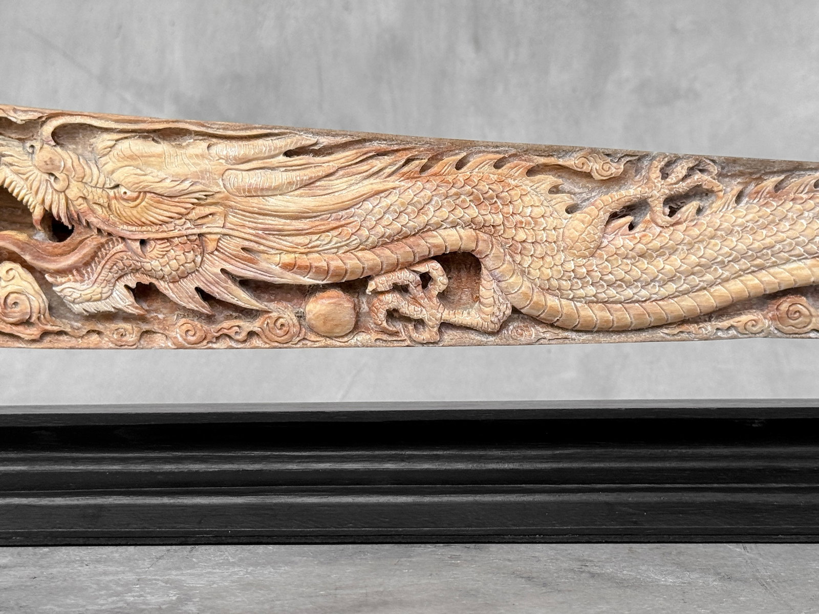 An extra large carved swordfish rostrum - Dragon tiger carving - 7