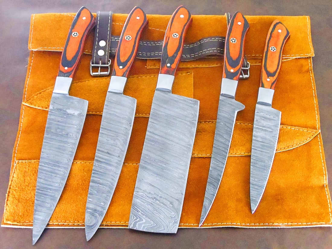 5Pc Professional Damascus Steel Kitchen Knife Set Hand Forged BBQ Cutlery Case - 2