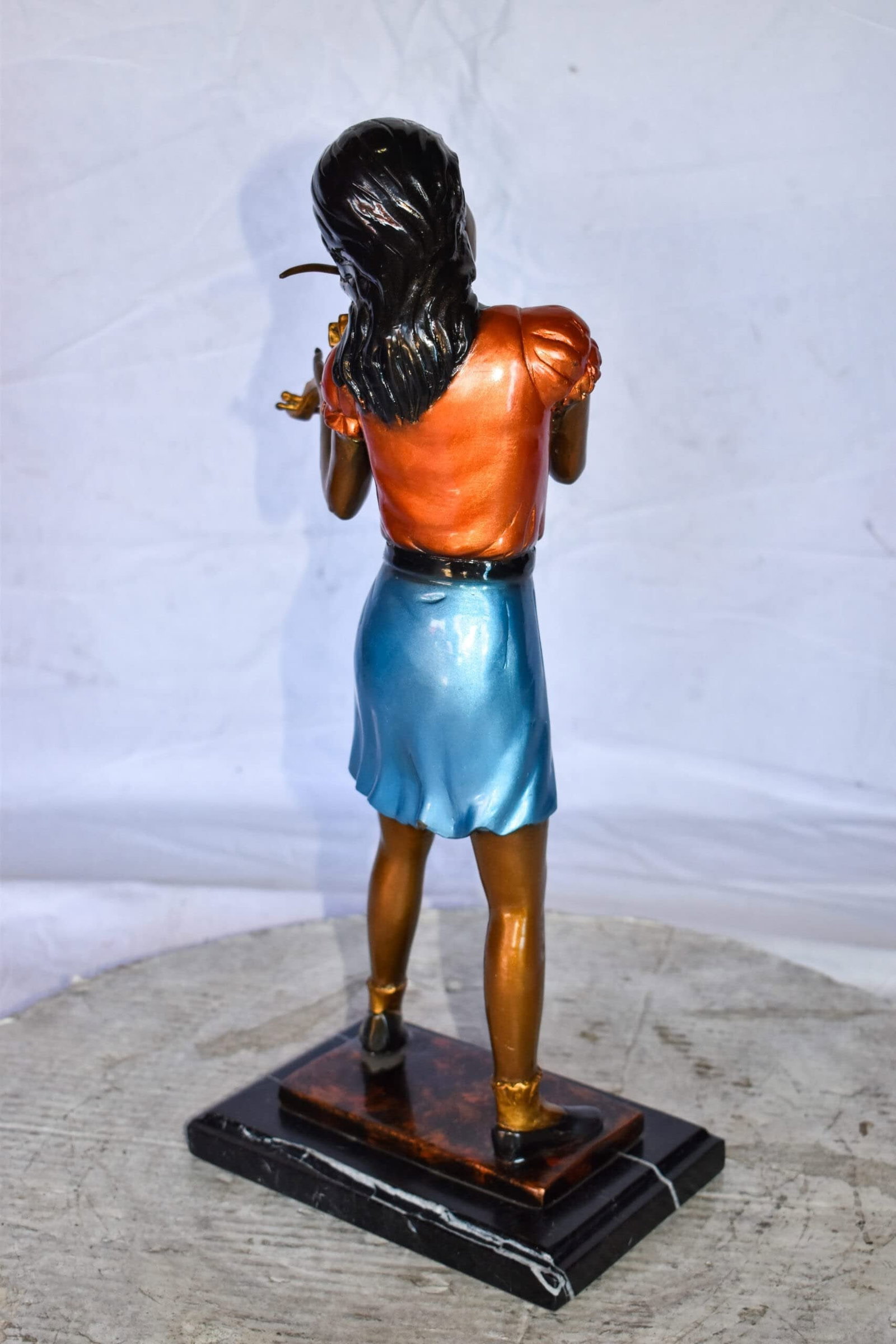 Young Girl Playing Violin Peacefully Bronze Statue Size: 10" x 5" x 21"H - 7