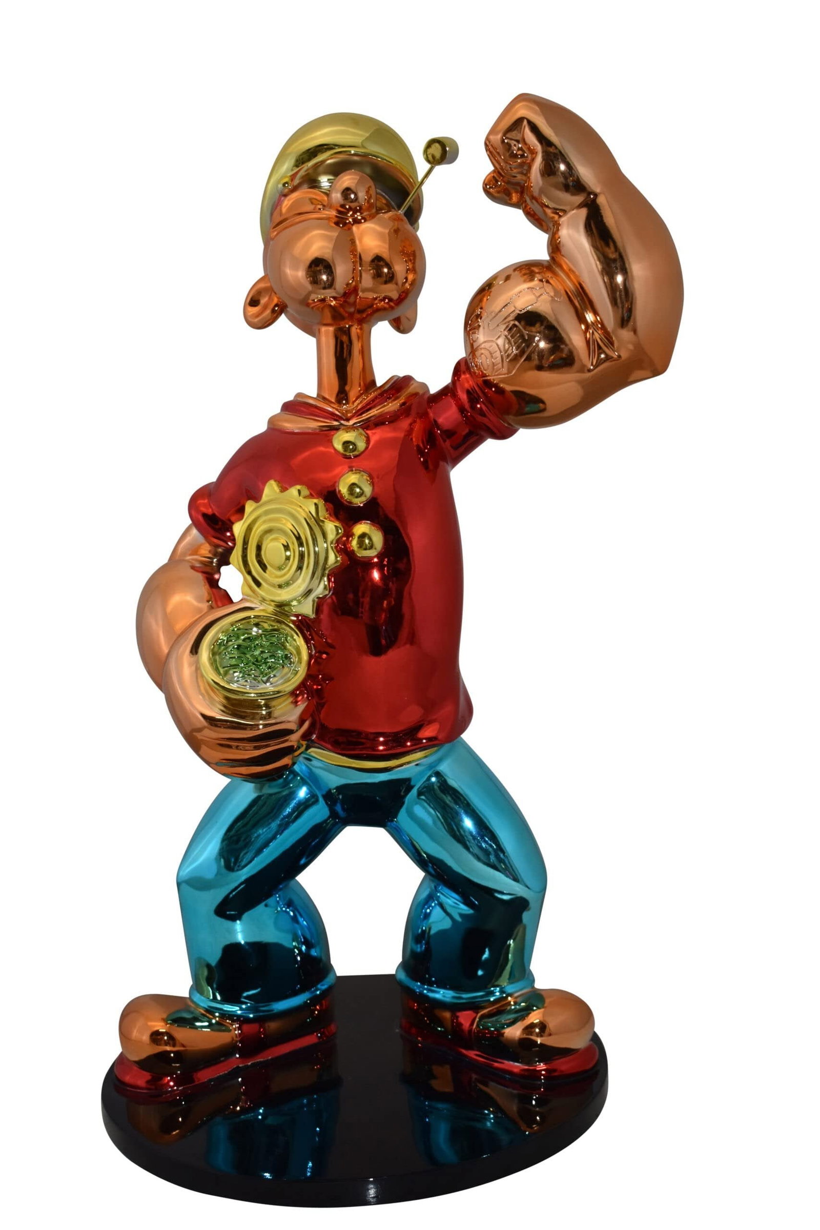 Popeye with Red shirt Resin Statue Size: 18" x 16" x 31"H: Title:Popeye with Red shirt Resin Statue Size: 18" x 16" x 31"H Description:Bring this playful resin statue into your next home or room to display vibrancy and humor to your guests. This fictional and