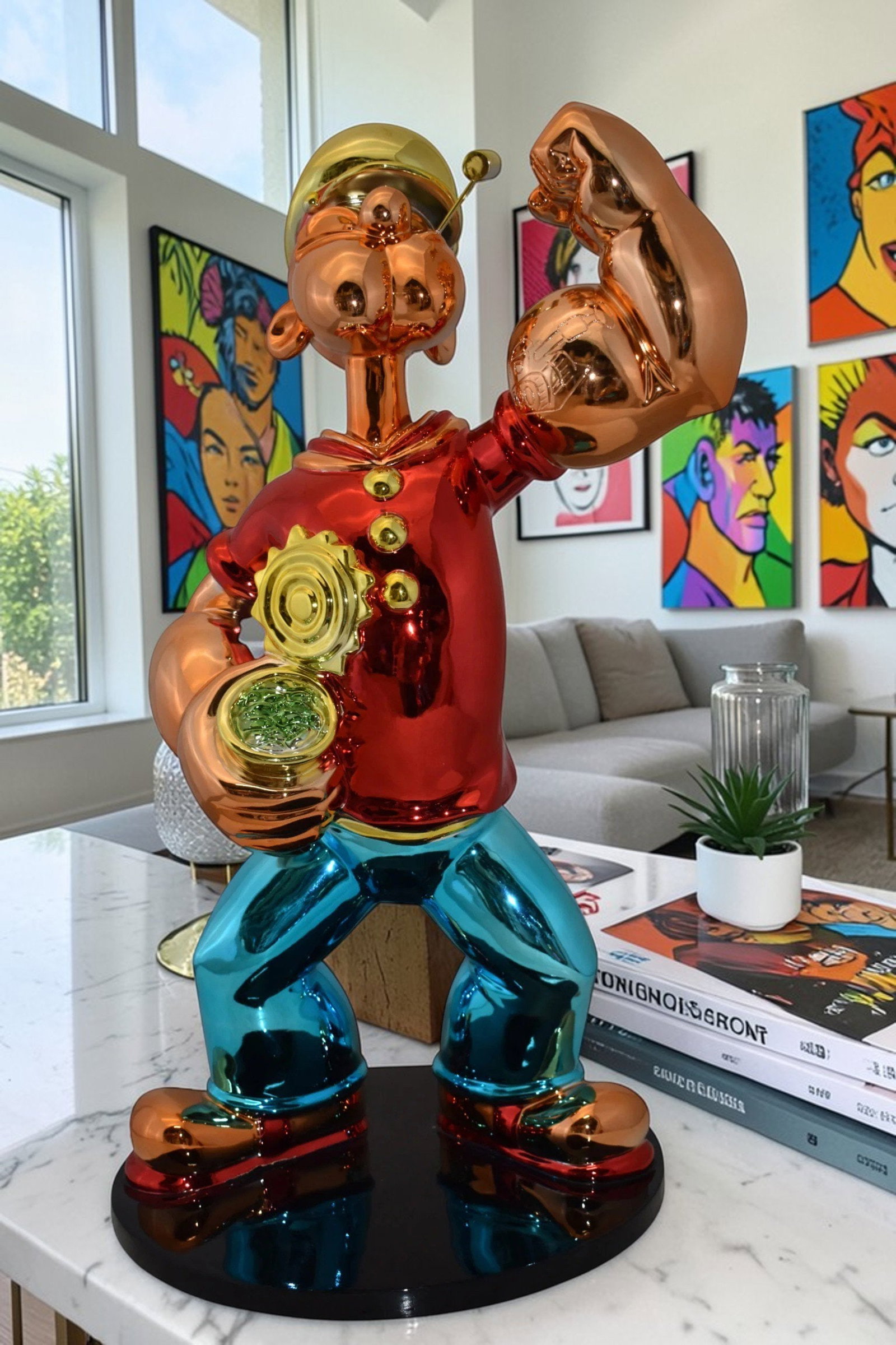 Popeye with Red shirt Resin Statue Size: 18" x 16" x 31"H - 2