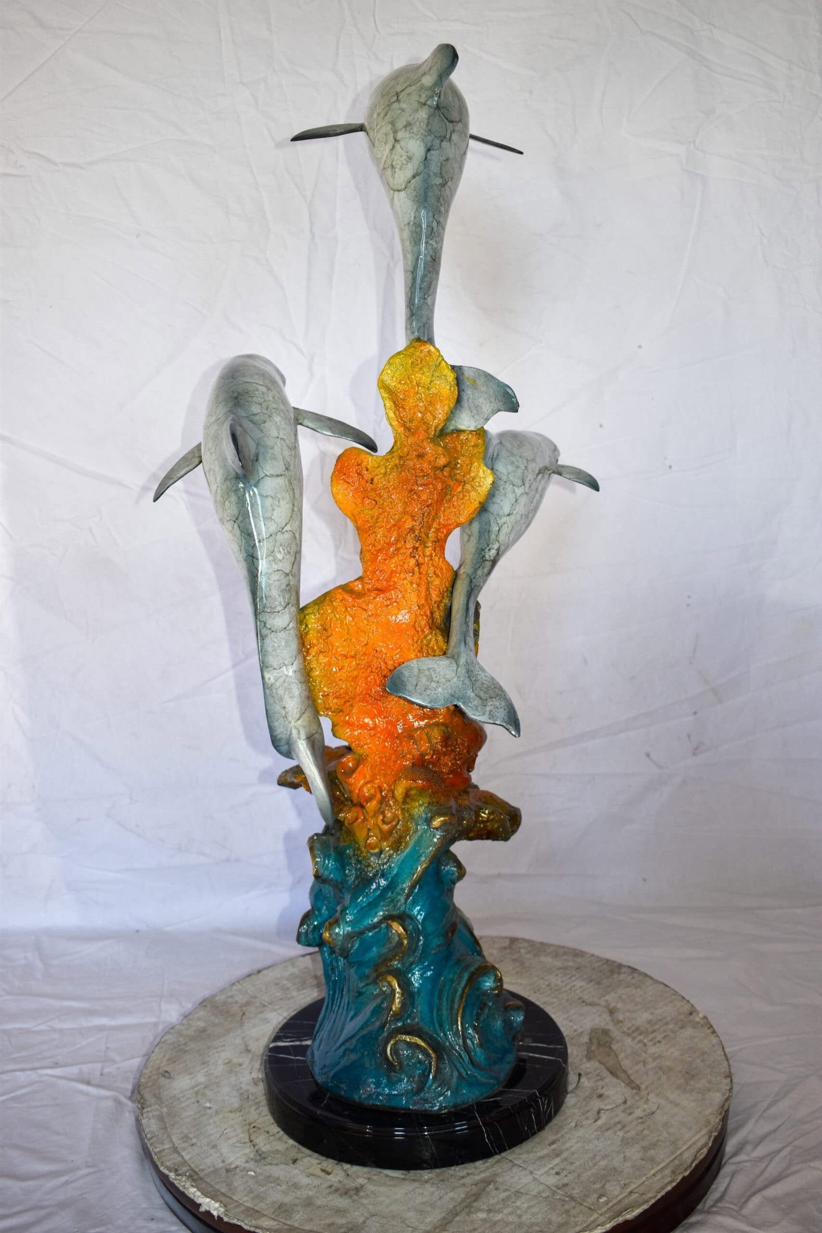 Four Dolphins Swimming in Ocean Colored Bronze Statue Size: 18" x 14" x 41"H - 7