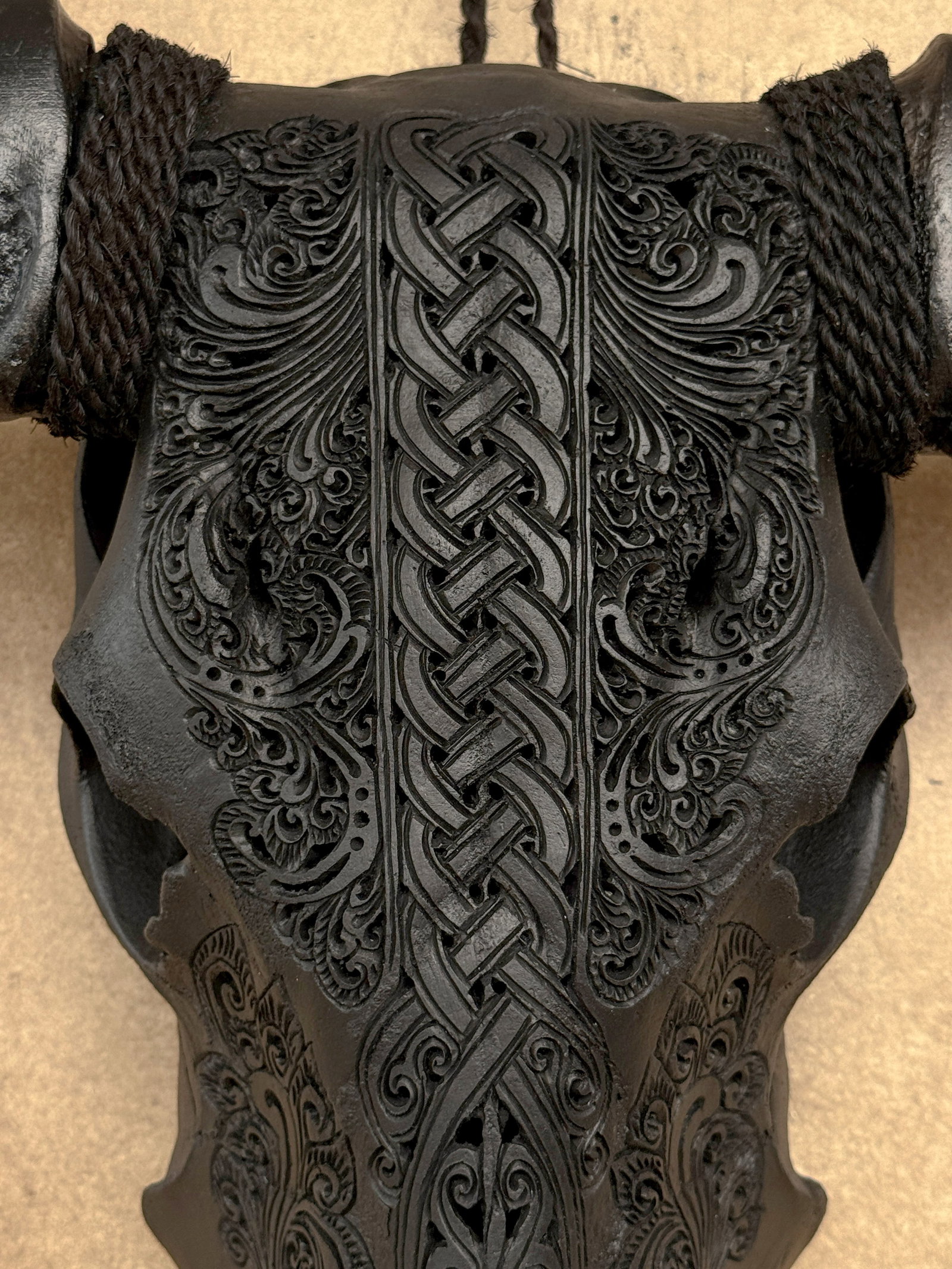Black carved buffalo skull - Infinity motif - 4
