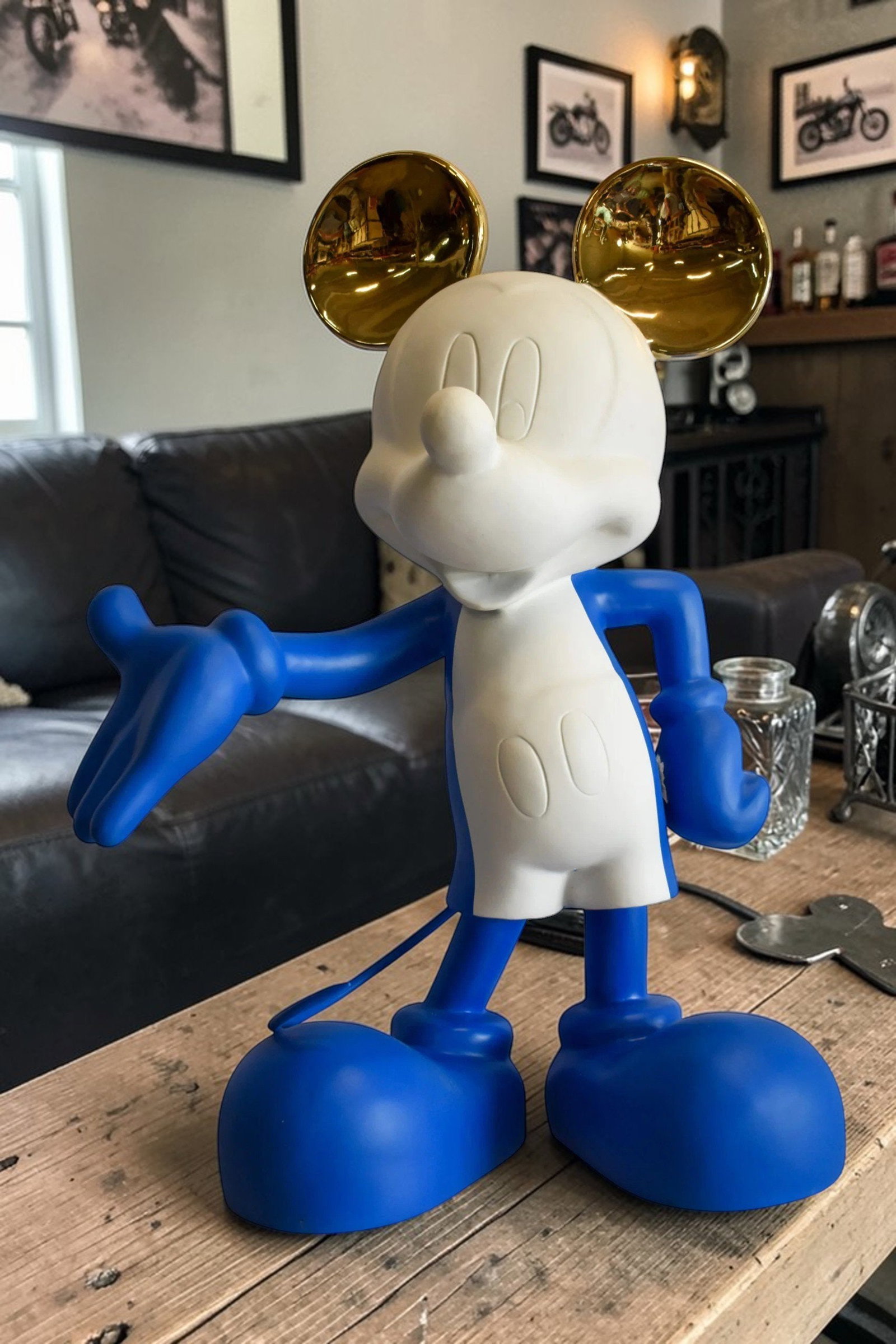 Chic Blue and White Giant Mickey Mouse Resin Statue 31" x 15" x 48"H - 2