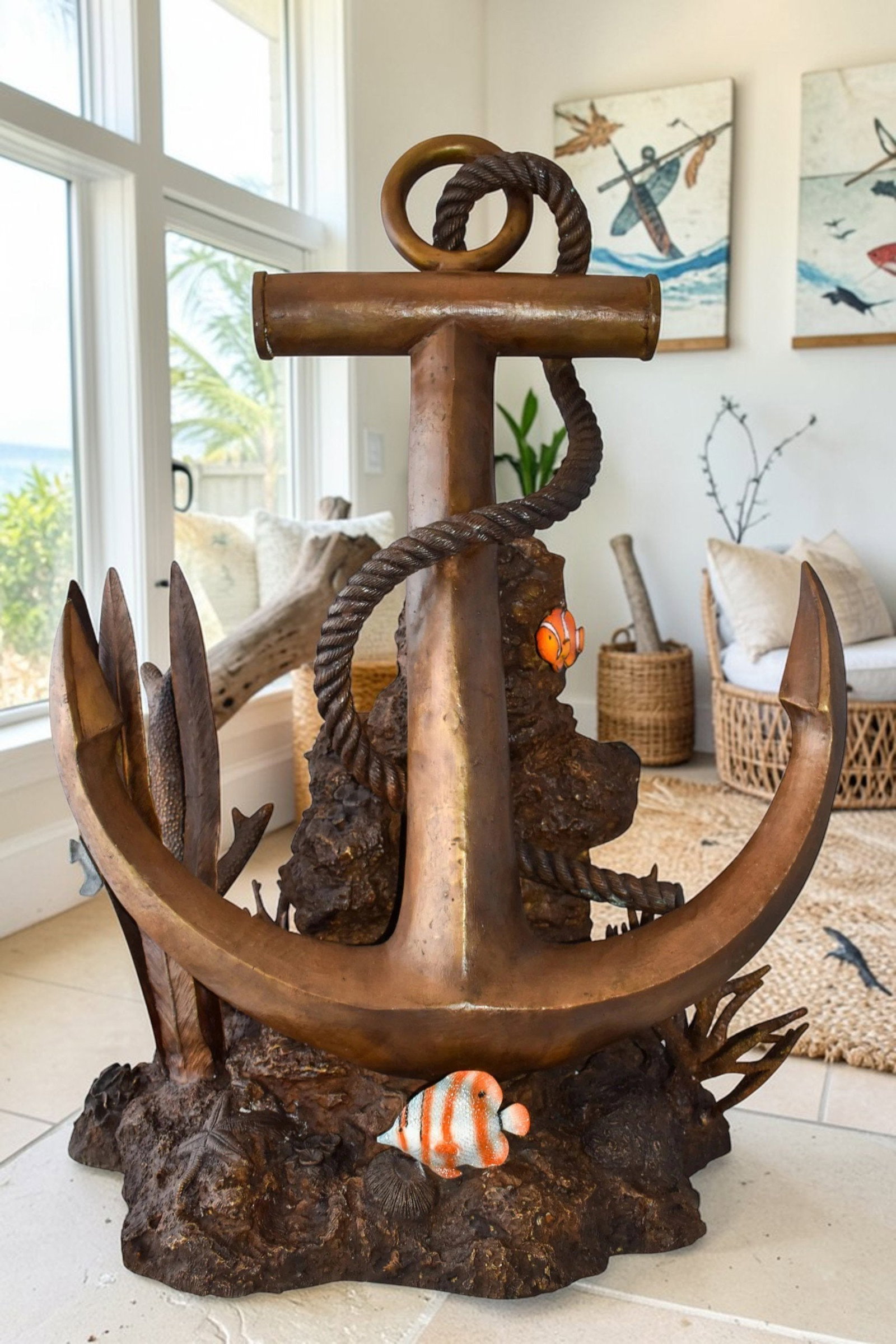 Anchor On Ocean Floor Among Fish Bronze Statue Size: 32" x 27" x 41"H - 2