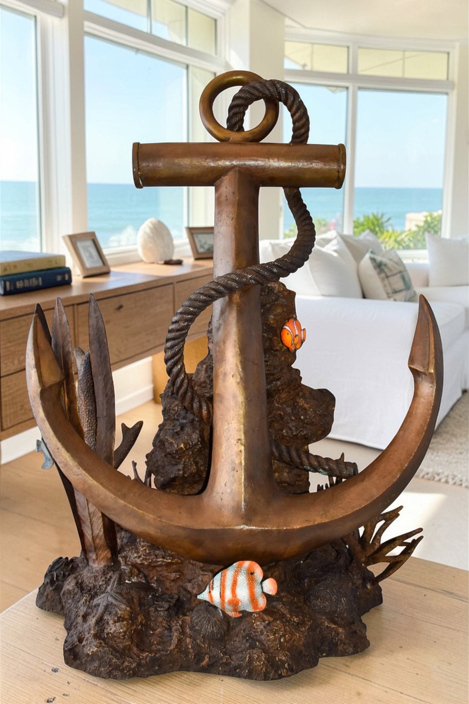 Anchor On Ocean Floor Among Fish Bronze Statue Size: 32" x 27" x 41"H - 3