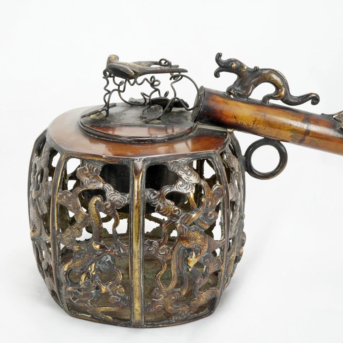 Japanese Yatate Bronze Inkwell, Brush Holder - 7