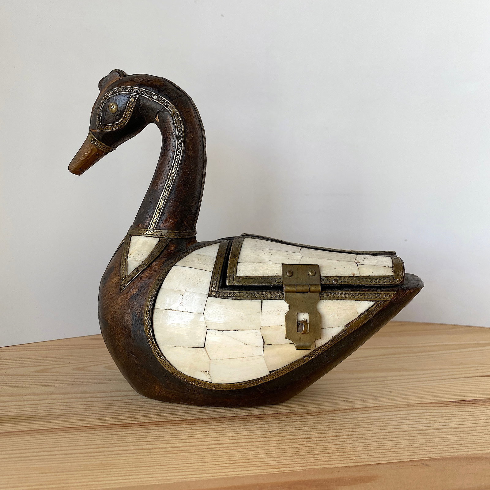 Ivory Brass duck statue with wood - 2