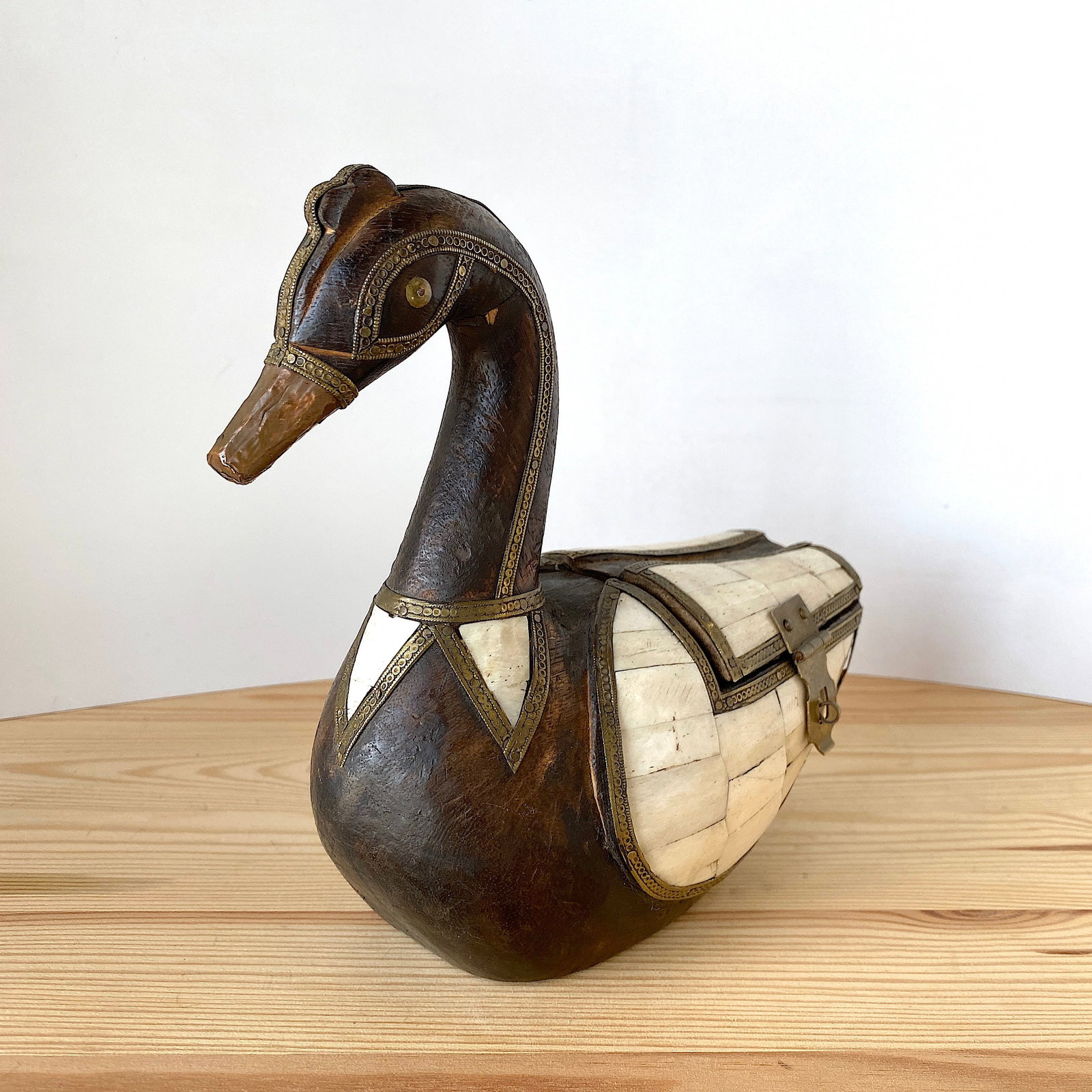 Ivory Brass duck statue with wood - 5