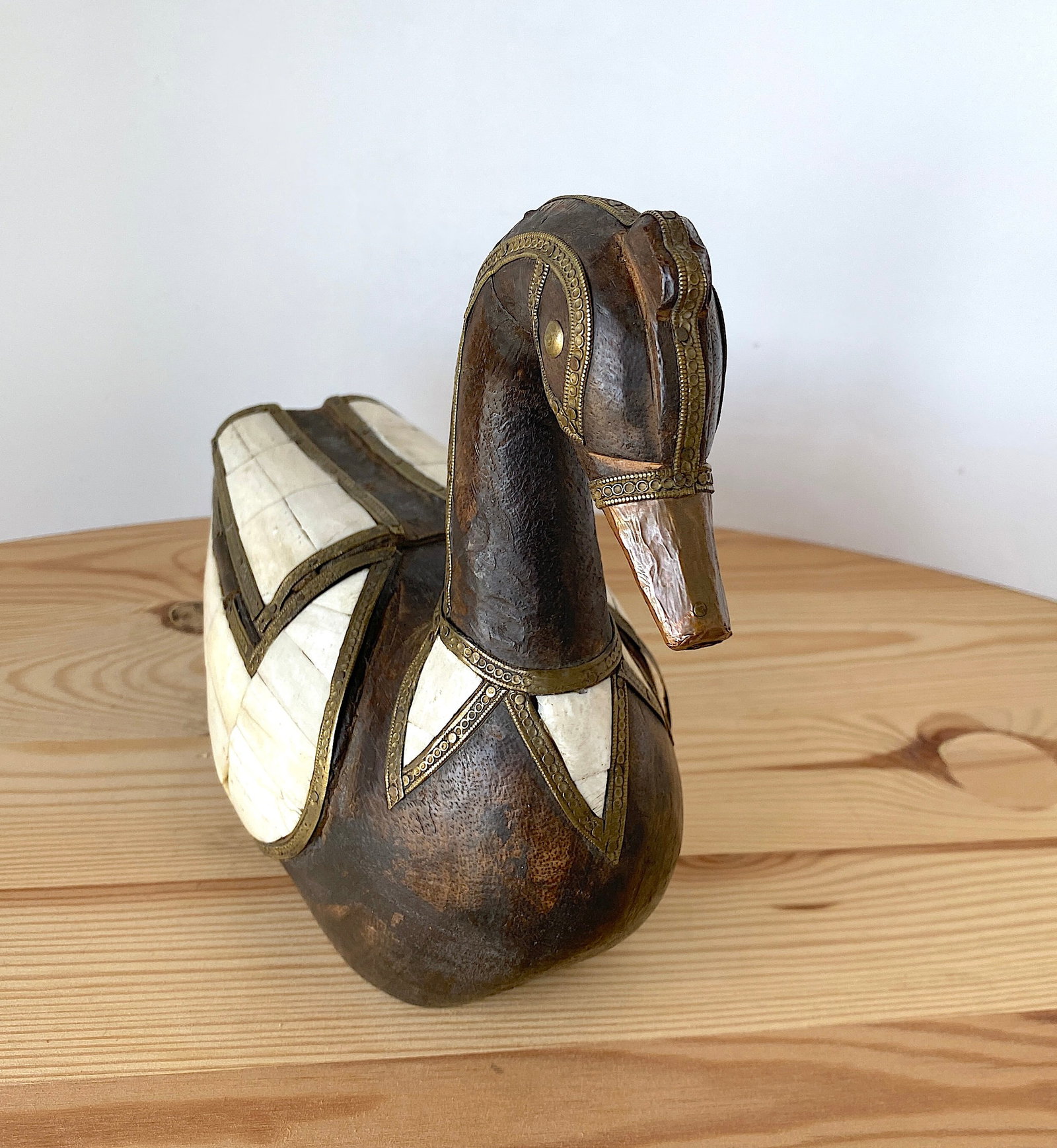 Ivory Brass duck statue with wood - 6