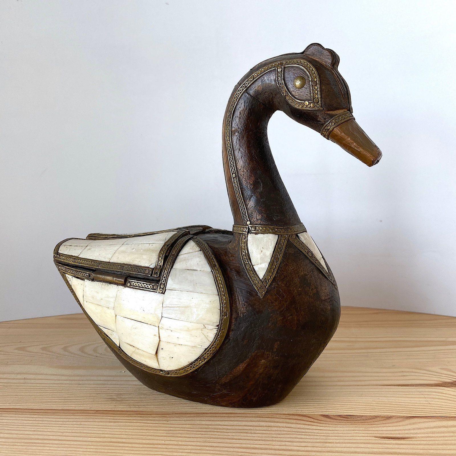Ivory Brass duck statue with wood - 7