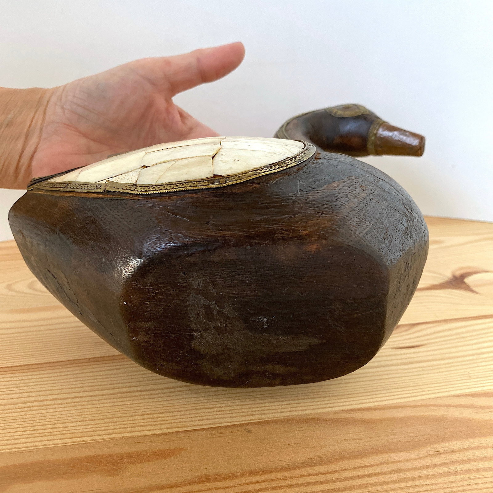Ivory Brass duck statue with wood - 9